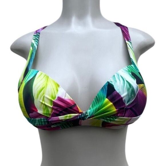 LA BLANCA Swim Bikini Top Womens Sz 4 Multicolor Twist Front Crisscross Tie Back - Picture 2 of 10